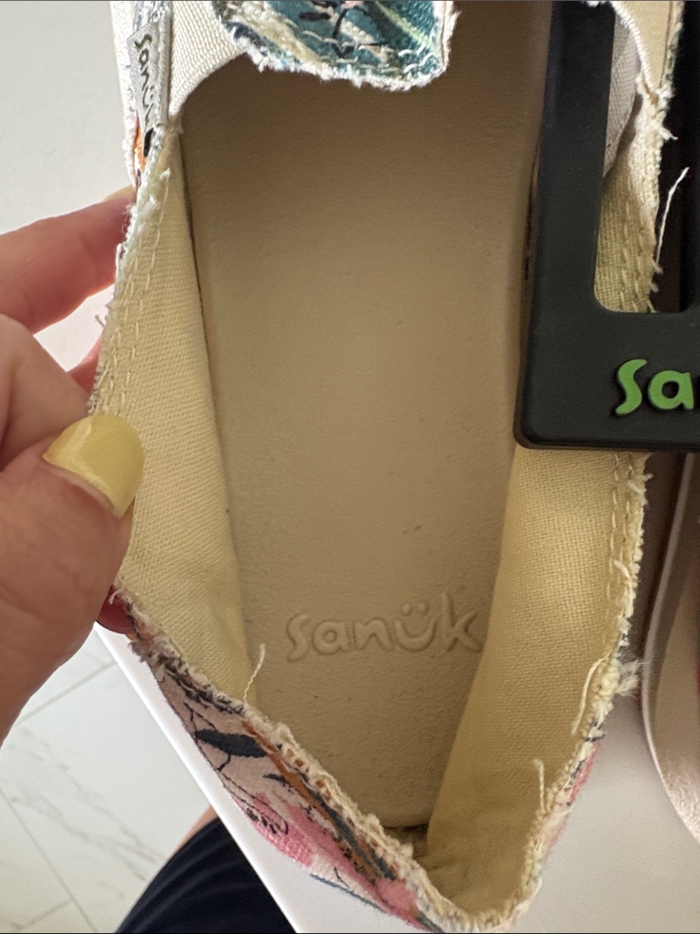 Sanuk Tropical Floral Canvas Slip-Ons in Pink, Green, Navy - Picture 4 of 4